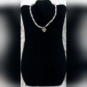 Handmade Silver Pearl, Heart Charm & Silver Leather Necklace